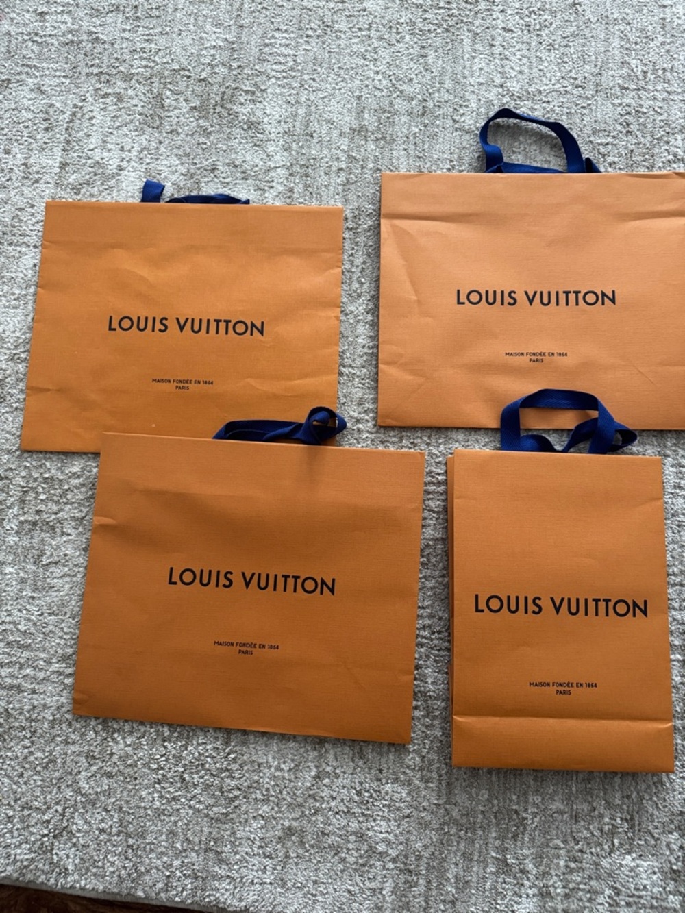 Louis Vuitton Orange Shopping Bags with Blue Ribbon Handles- 4 of them
